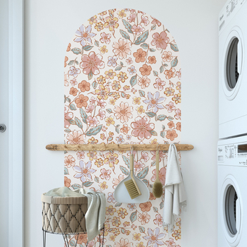 Αυτοκόλλητο τοίχου – Boho ρομαντικά άνθη με αψιδωτά στοιχεία τέχνης διακόσμησης, PVC, αδιάβροχο, μοντέρνο μινιμαλιστικό στυλ