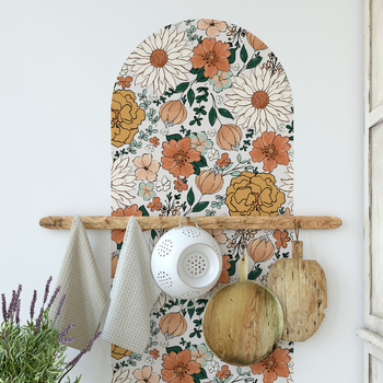 Αυτοκόλλητο τοίχου – Boho ρομαντικά άνθη με αψιδωτά στοιχεία τέχνης διακόσμησης, PVC, αδιάβροχο, μοντέρνο μινιμαλιστικό στυλ