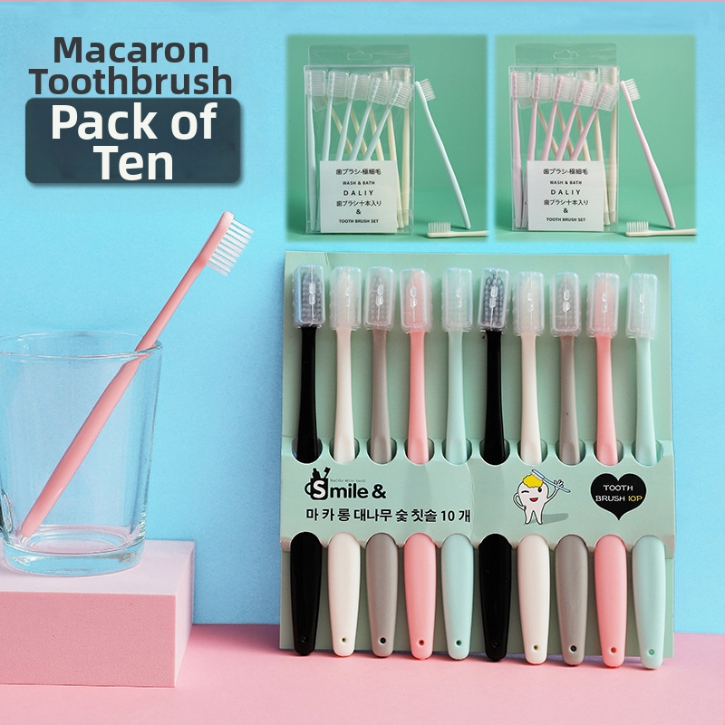Pāru zobu birstes komplekts ar makaronu dizainu, 10 gab., bambusa oglekļa mīkstās sari, manuāla zobu birste (Model MKLYS-001)