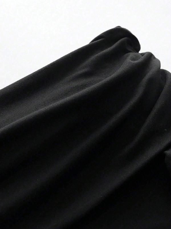 rochie cu guler de un singur rând, talie înaltă, A-line plisată, poliester-elastan