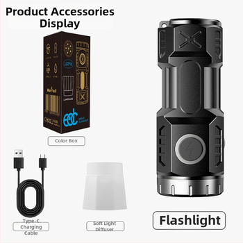 TANJE ABS LED φακός με ενσωματωμένη μπαταρία λιθίου 14500, φόρτιση Type-C, περιστροφή 360°, εμβέλεια 200–500 m