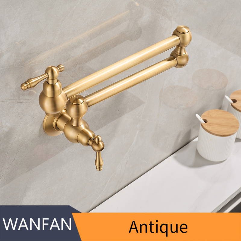 Robinet de bucătărie din cupru, montat pe perete, design pliabil, apă rece, rotație la 360°, cartuș ceramic, diametrul șeii ventilului 25 mm