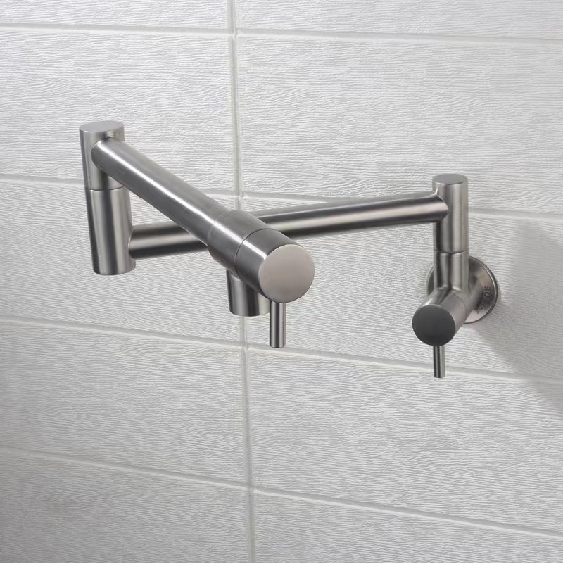 Robinet bucătărie încastratat în perete, oțel inoxidabil, rotativ cu deschidere dublă, montaj pe perete, cartuș ceramic, diametrul șa 1/2"