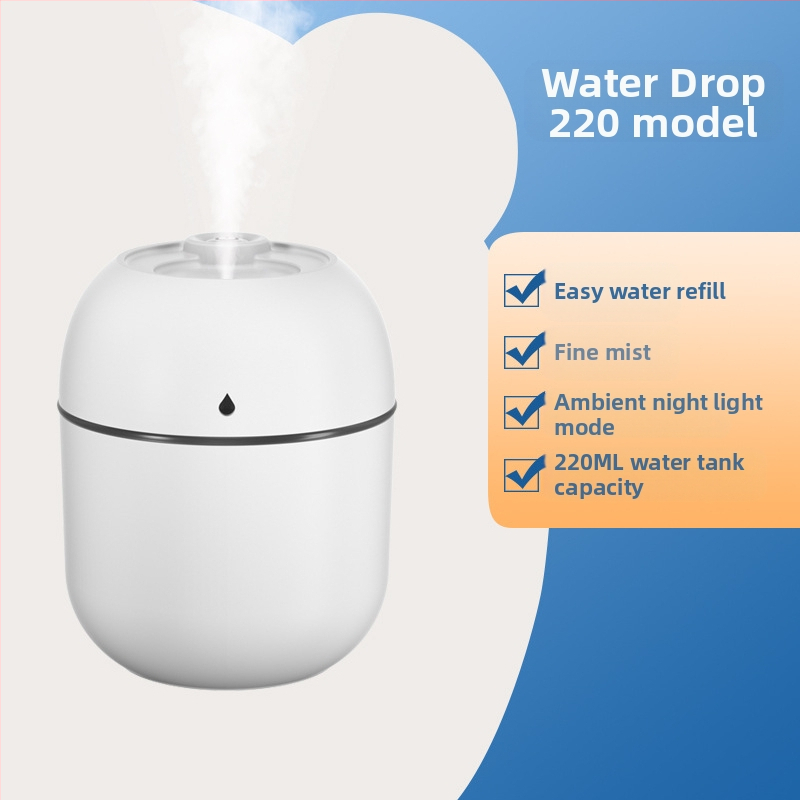 USB захранван овлажнител за бюро и дом, безшумен, преносим, колонен дизайн; 1 изход за мъгла, таймер 2–8 ч, подходящ за помещения до 10 м²