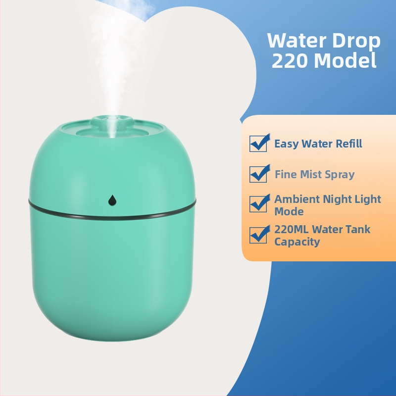 USB захранван овлажнител за бюро и дом, безшумен, преносим, колонен дизайн; 1 изход за мъгла, таймер 2–8 ч, подходящ за помещения до 10 м²