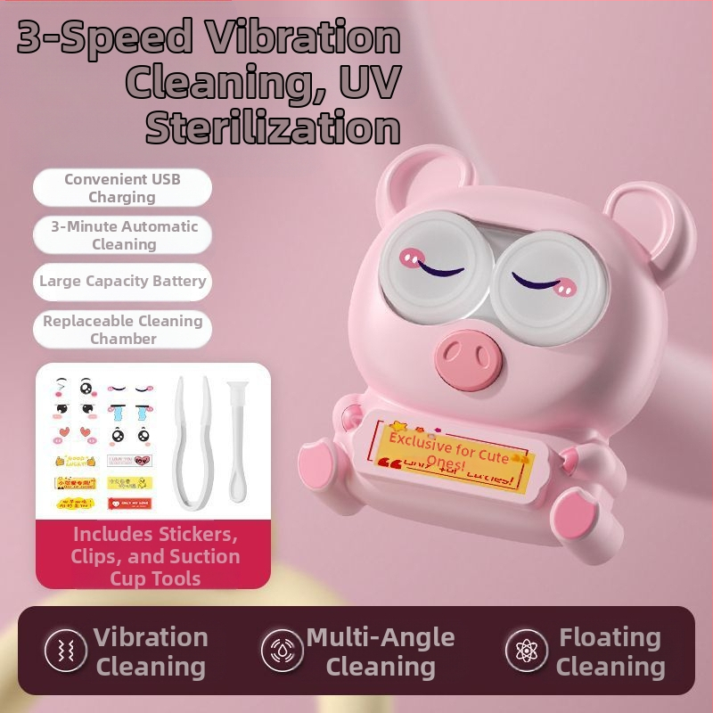 Умен домашен презареждаем почистващ уред за козметични контактни лещи – автоматично изплакване, стерилизация с ултравиолетова и синя светлина, Five Heroes