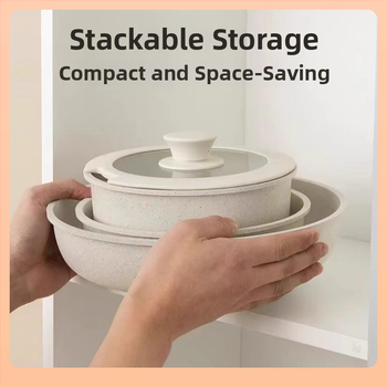 Σετ μαγειρικά σκεύη με αποσπώμενο χερούλι, κράμα αλουμινίου, αντικολλητική επίστρωση, συμβατό με επαγωγικές εστίες και εστίες αερίου, περιλαμβάνει κατσαρόλα, κατσαρολάκι για γάλα, κατσαρόλα σούπας, γουόκ και τηγάνι, καπάκι από θερμό γυάλι