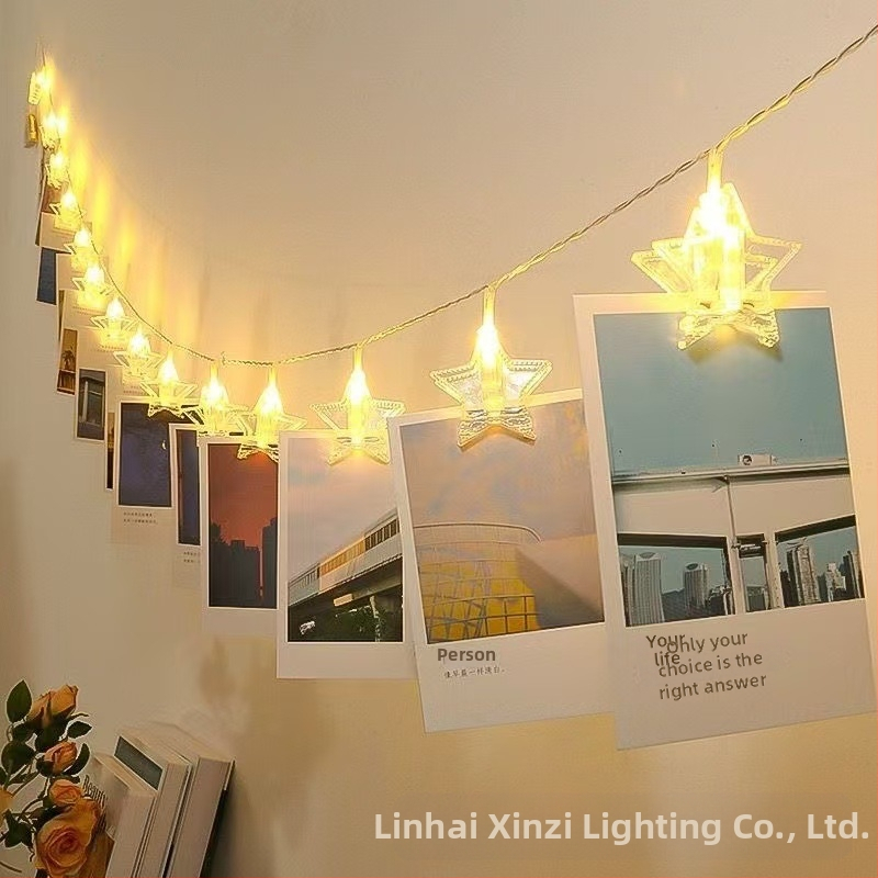 LED светлинна нишка със щипка, звездообразна, 10–40 светодиода, 3000K, IP65, батерийно захранване