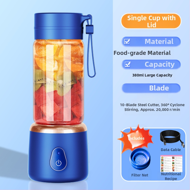 Φορητό επαναφορτιζόμενο κύπελλο αποχυμωτή με μοτέρ 50W, ενσωματωμένη μπαταρία 7.4V, 5+ λεπίδες, χωρητικότητα 400 ml, PC πλαστικό τροφίμων