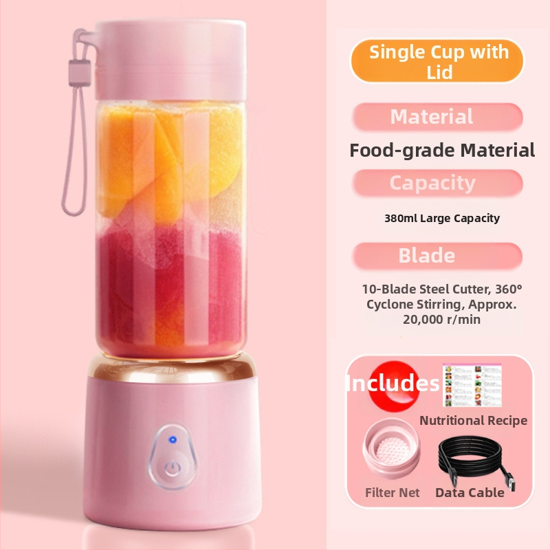 Φορητό επαναφορτιζόμενο κύπελλο αποχυμωτή με μοτέρ 50W, ενσωματωμένη μπαταρία 7.4V, 5+ λεπίδες, χωρητικότητα 400 ml, PC πλαστικό τροφίμων