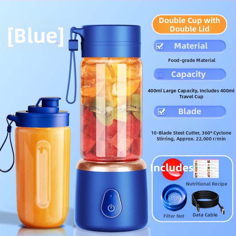 Φορητό επαναφορτιζόμενο κύπελλο αποχυμωτή με μοτέρ 50W, ενσωματωμένη μπαταρία 7.4V, 5+ λεπίδες, χωρητικότητα 400 ml, PC πλαστικό τροφίμων