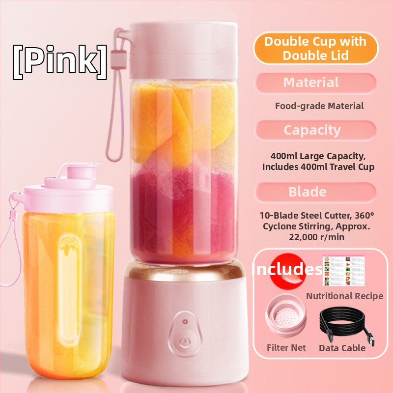 Φορητό επαναφορτιζόμενο κύπελλο αποχυμωτή με μοτέρ 50W, ενσωματωμένη μπαταρία 7.4V, 5+ λεπίδες, χωρητικότητα 400 ml, PC πλαστικό τροφίμων