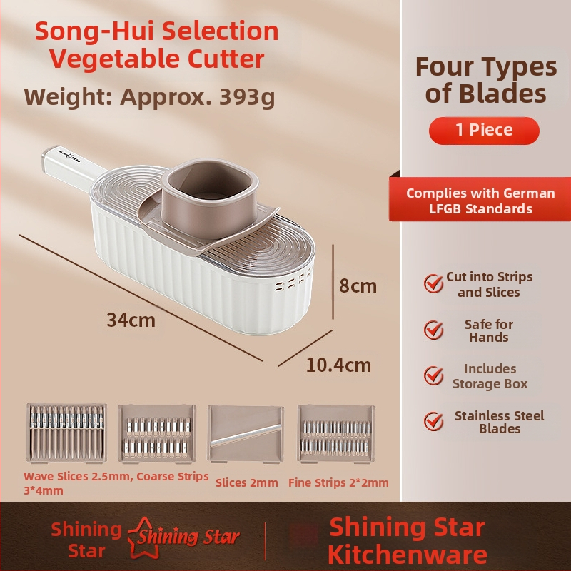 Πολυλειτουργικός χειροκίνητος κοπτήρας λαχανικών με δυνατότητες κοπής σε φέτες και τριψίματος (Υλικό: PC+ABS, 304/430 ανοξείδωτος χάλυβας, 420J2, PP; για οικιακή και επαγγελματική χρήση)