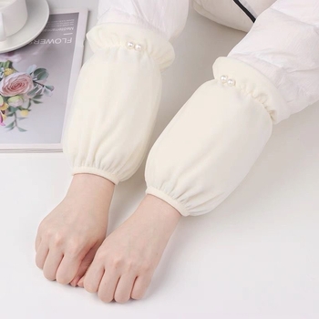 Женски ръкав за зимата — двойна перлена украса, фланелен материал, антизамърсяващо покритие, обработка с tie-dye, издание есен 2024