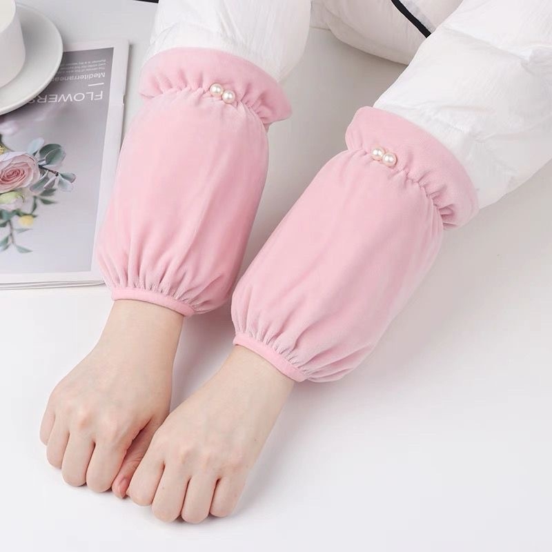 Женски ръкав за зимата — двойна перлена украса, фланелен материал, антизамърсяващо покритие, обработка с tie-dye, издание есен 2024