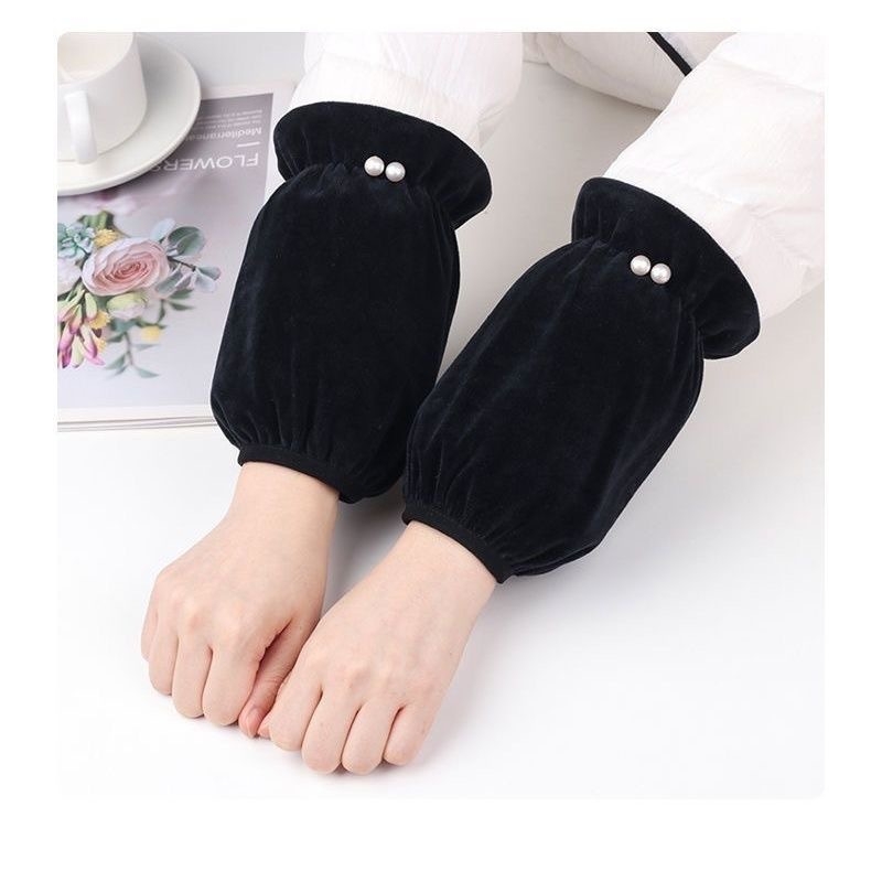 Женски ръкав за зимата — двойна перлена украса, фланелен материал, антизамърсяващо покритие, обработка с tie-dye, издание есен 2024