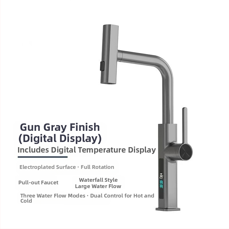 Robinet de bucătărie cu duș retractabil, din oțel inoxidabil, cartuș ceramic, 1.6 MPa, 0–90°C