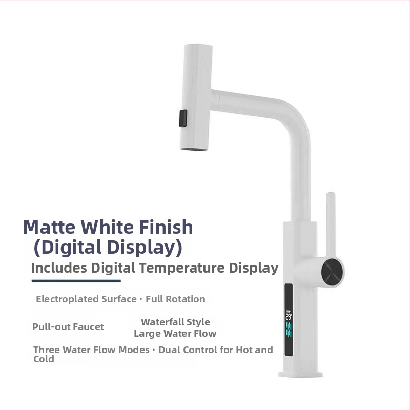 Robinet de bucătărie cu duș retractabil, din oțel inoxidabil, cartuș ceramic, 1.6 MPa, 0–90°C
