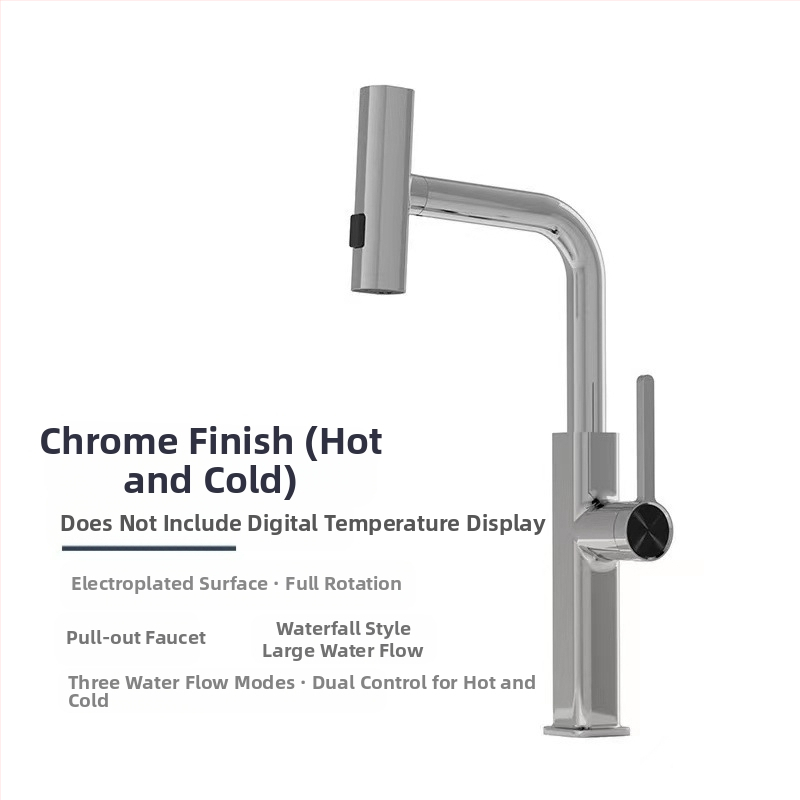 Robinet de bucătărie cu duș retractabil, din oțel inoxidabil, cartuș ceramic, 1.6 MPa, 0–90°C