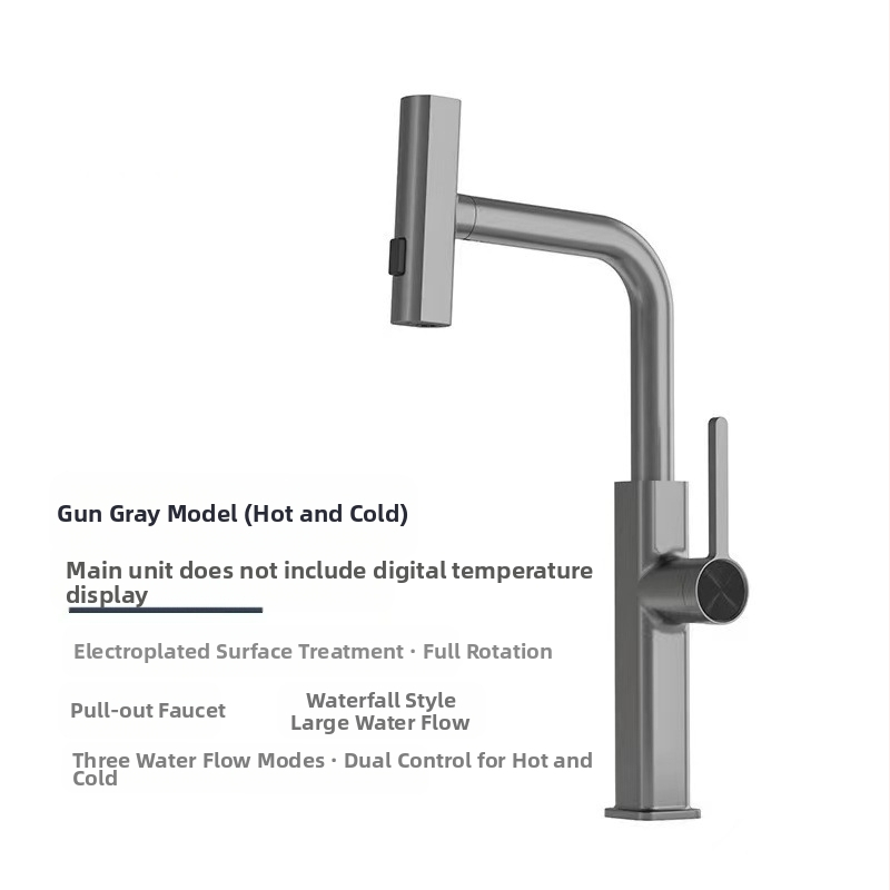 Robinet de bucătărie cu duș retractabil, din oțel inoxidabil, cartuș ceramic, 1.6 MPa, 0–90°C
