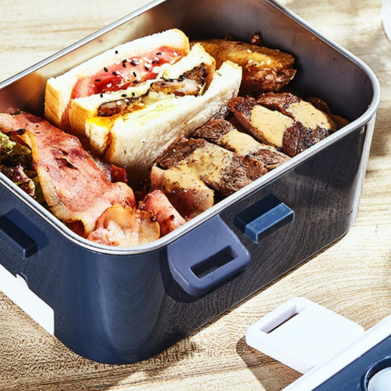 Електрическа кутия за обяд, домашна и автомобилна употреба, безводно нагряване, 1 л капацитет, 220V, 120W, вътрешен съд от неръждаема стомана