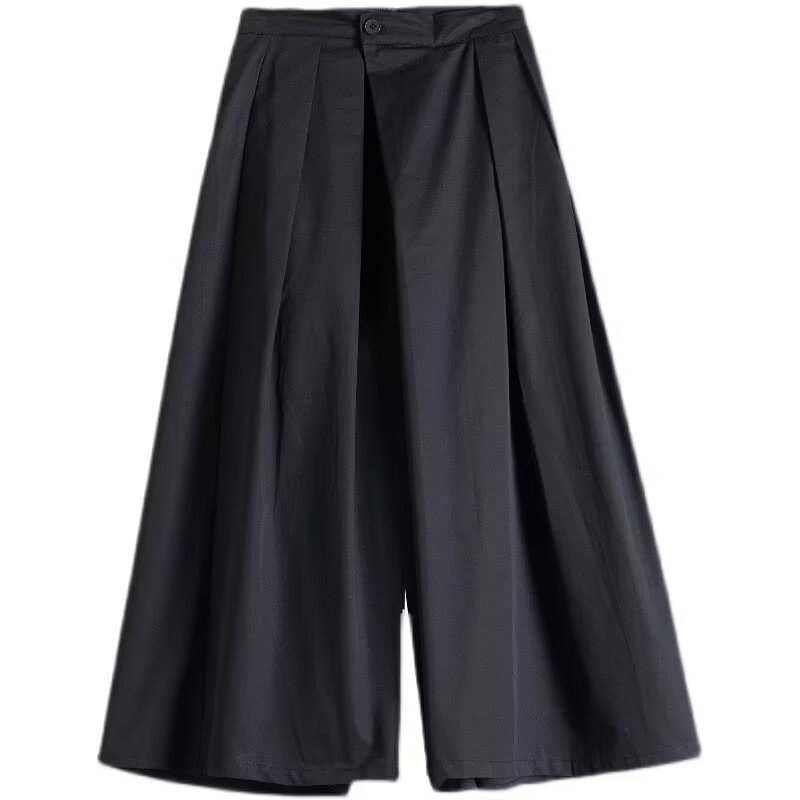 Unisex japanske retro culottes s visokim strukom, nepravilan rub, široke nogavice, poliester
