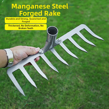 Ράκα εννιά δοντιών με ξύλινο κοντάρι, μαγανίου χάλυβας, πολυδόντια για γεωργία και κήπους