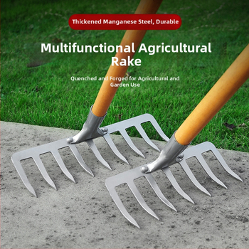 Ράκα εννιά δοντιών με ξύλινο κοντάρι, μαγανίου χάλυβας, πολυδόντια για γεωργία και κήπους