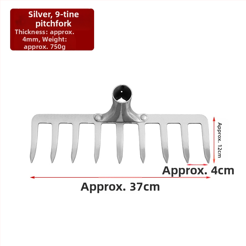 Ράκα εννιά δοντιών με ξύλινο κοντάρι, μαγανίου χάλυβας, πολυδόντια για γεωργία και κήπους