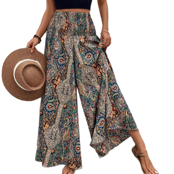Дамски широки панталони с висока талия, свободен силует, полиестер, лято 2025, casual стил