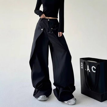 Панталони за жени с прави крака – висока талия, полиестерен бленд (70–80% + 30–50%), дълги ежедневни панталони, стил темпераментен градски, пролет 2024