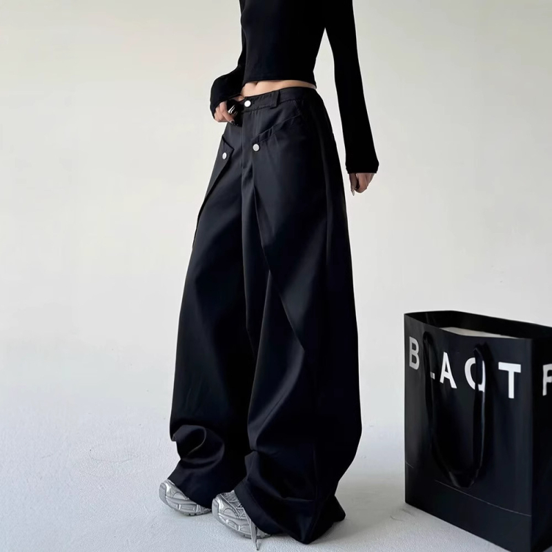 Pantaloni femei drepti – talie înaltă, amestec poliester (70–80% și 30–50%), lungi casual, stil urban elegant, Primăvara 2024