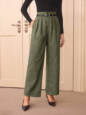 Дамски панталони от ленено-бленд плат, с колан, широки крачоли, висока талия, casual стил за лято 2025