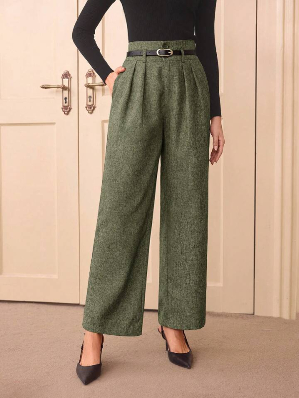 Γυναικείοι παντελόνες από λινό-μίγμα ύφασμα, με ζώνη, φαρδιά παντελόνια, υψηλή μέση, casual στυλ, καλοκαίρι 2025