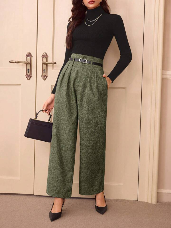 Γυναικείοι παντελόνες από λινό-μίγμα ύφασμα, με ζώνη, φαρδιά παντελόνια, υψηλή μέση, casual στυλ, καλοκαίρι 2025