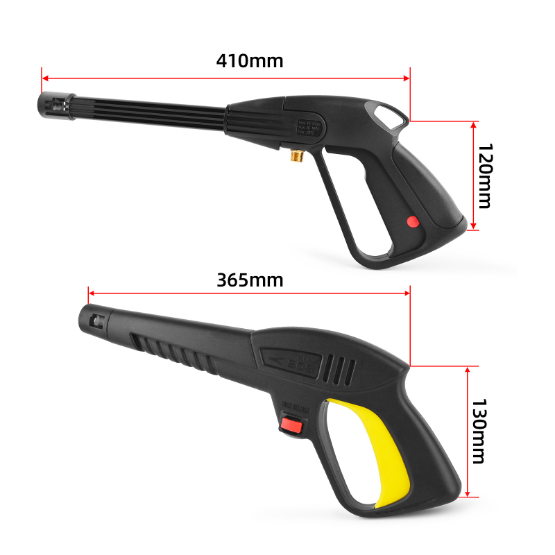 Augsta spiediena automašīnu mazgāšanas pistole, galva un rokturis no inženierplastmasām, izsmidzināšanas attālums 2 m, ūdens spiediens 160 bar / 2320 psi