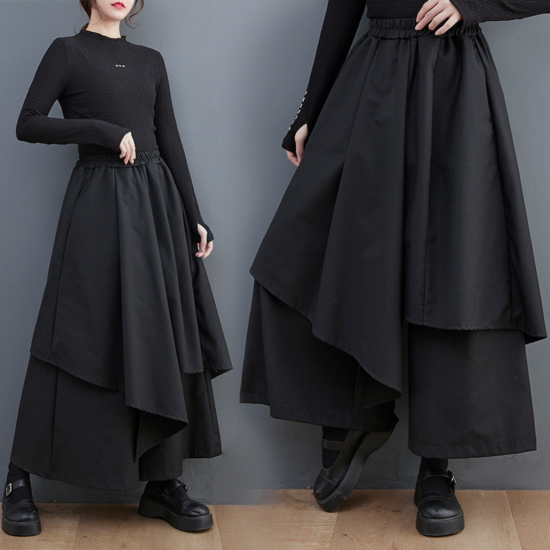 Памучни cropped панталони с широки крака, неравномерен многочастен панелен дизайн, многослоен стил, Пролет 2023