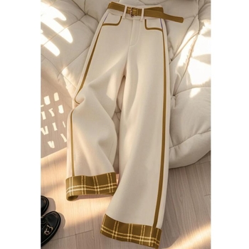 Дамски широки панталони с каре, средна талия, кроп дължина, градски стил