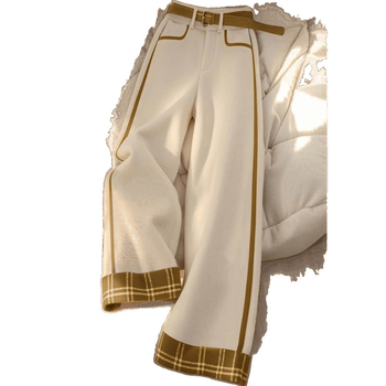 Дамски широки панталони с каре, средна талия, кроп дължина, градски стил