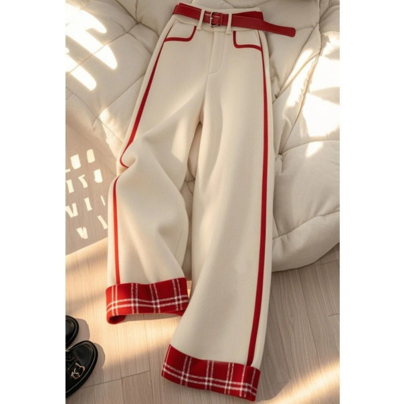 Női széles nadrág, középmagas derekú, kockás mintázat, rövidített fazon, városi stílus