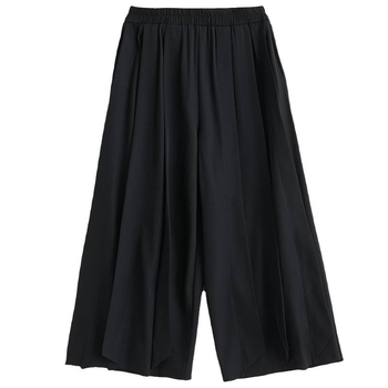 Памучни дамски панталони с широки крачоли, дълги до глезена, висока талия, средна плътност, съдържание на памук 50–70% в основната материя