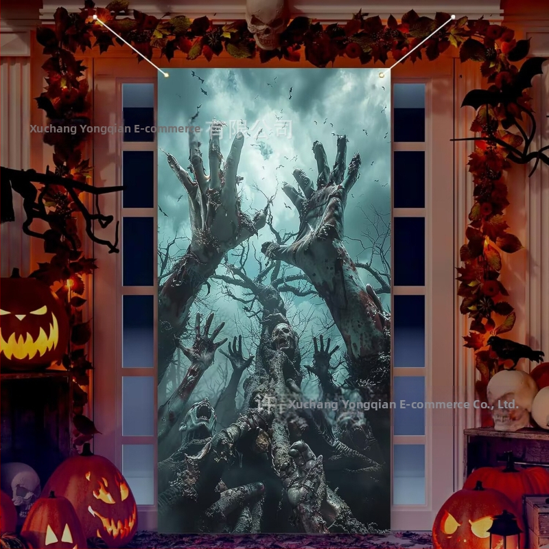 Qian Хелоуин завеса за врата за парти декор, полиестер, реквизит за оформление на площадка, IP лиценз