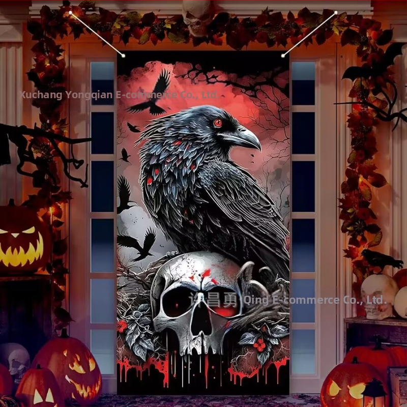 Qian Хелоуин завеса за врата за парти декор, полиестер, реквизит за оформление на площадка, IP лиценз
