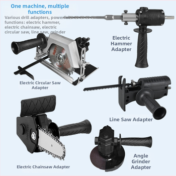 Многофункционален комплект приставки за електрически инструменти (Материал: ABS + метал; Съвместим с бормашини, циркулярни триони, ударни машини, реципрочни триони, резачки и ъглови шлайфи)
