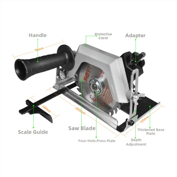 Многофункционален комплект приставки за електрически инструменти (Материал: ABS + метал; Съвместим с бормашини, циркулярни триони, ударни машини, реципрочни триони, резачки и ъглови шлайфи)