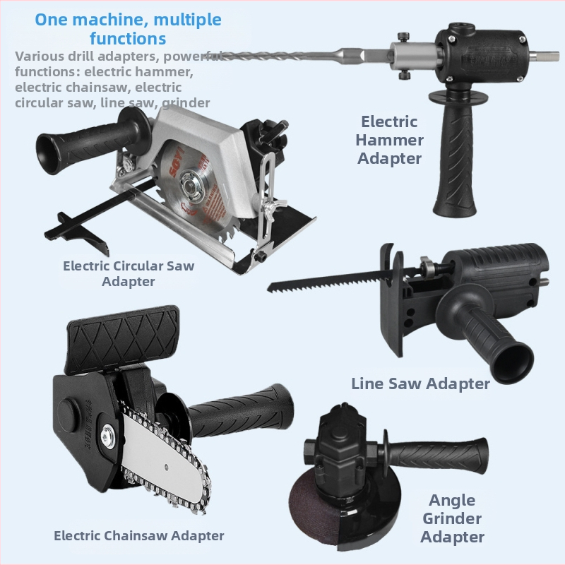 Многофункционален комплект приставки за електрически инструменти (Материал: ABS + метал; Съвместим с бормашини, циркулярни триони, ударни машини, реципрочни триони, резачки и ъглови шлайфи)