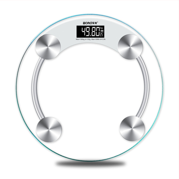 Apaļš mājas viedais elektroniskais veselības svars ar temperētā stikla paneli, bateriju darbībai, modelis 2003A-28, BORO/Baolan