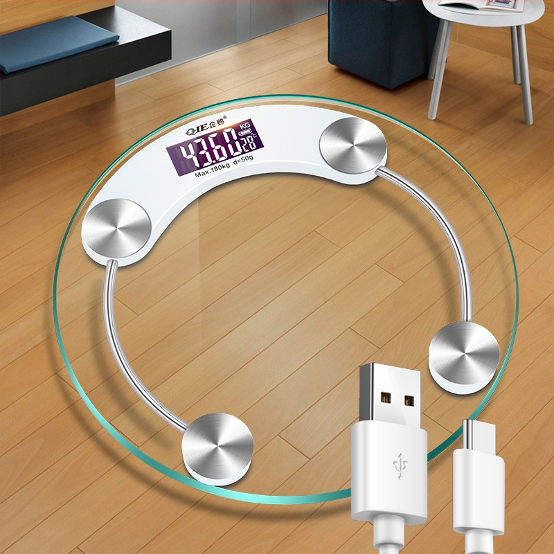 Apaļš mājas viedais elektroniskais veselības svars ar temperētā stikla paneli, bateriju darbībai, modelis 2003A-28, BORO/Baolan