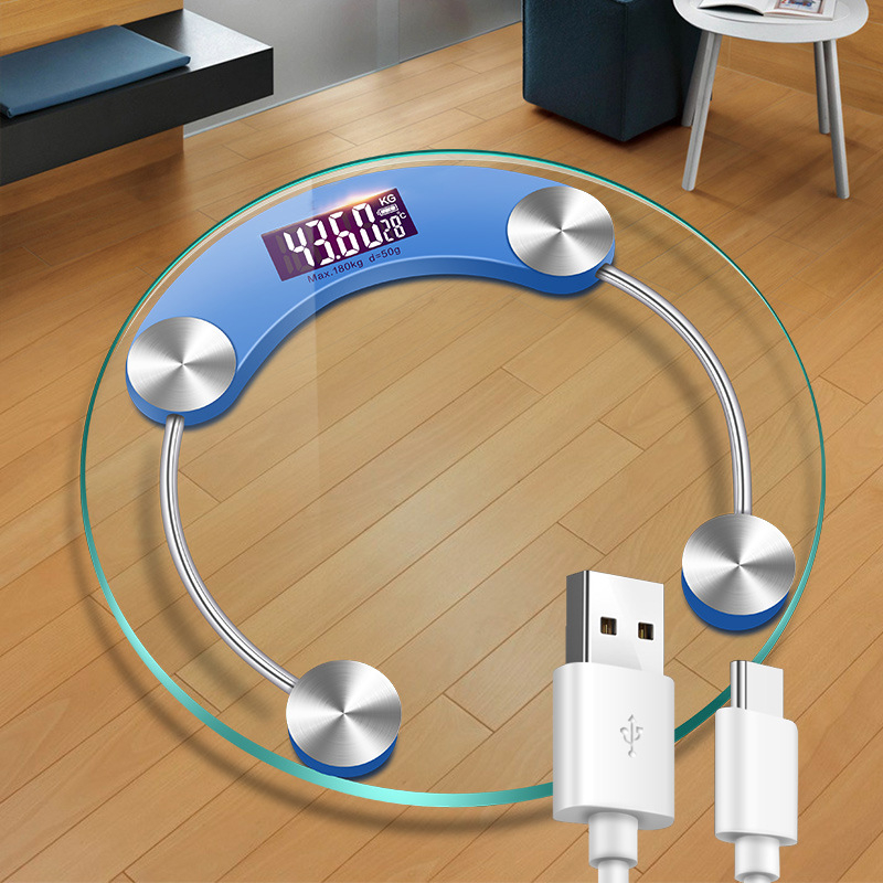 Apaļš mājas viedais elektroniskais veselības svars ar temperētā stikla paneli, bateriju darbībai, modelis 2003A-28, BORO/Baolan