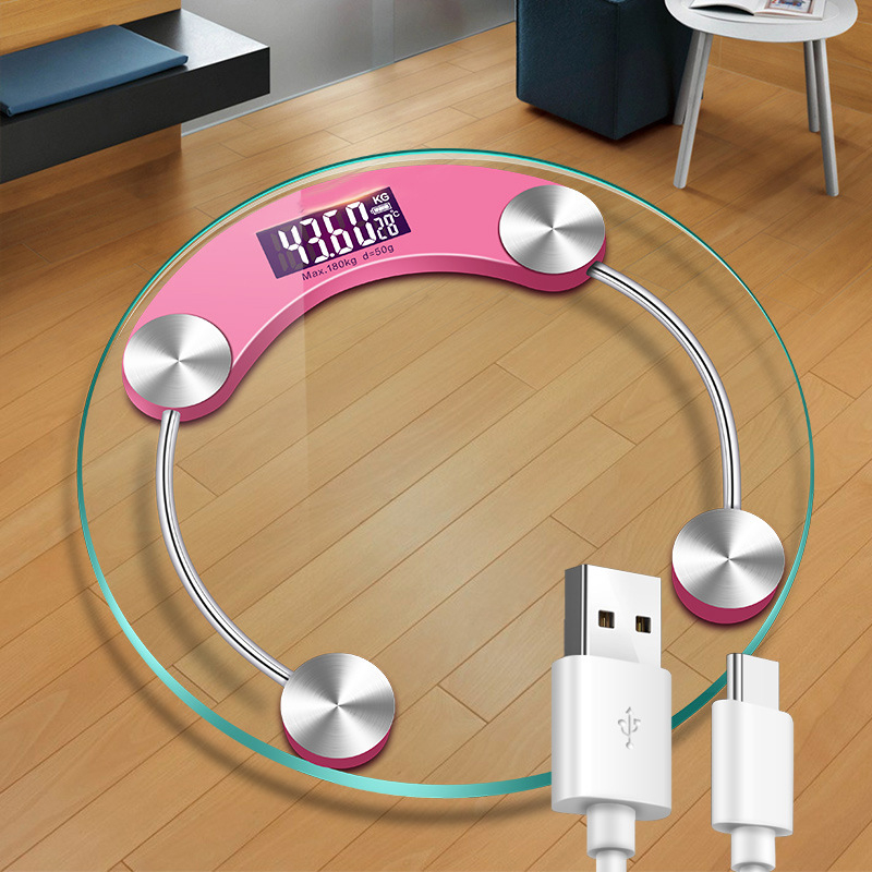 Apaļš mājas viedais elektroniskais veselības svars ar temperētā stikla paneli, bateriju darbībai, modelis 2003A-28, BORO/Baolan